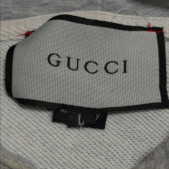 GUCCI PreOwned Gray Red Snake Hoodie & Some staining on collar & front Sz Large - Picture 3 of 16